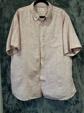 Mens Washable Linen Short Sleeve Shirt Red XXL